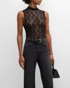 Frame Mock Neck Sleeveless Mesh Top In Black