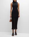 Frame Denim Mesh Mock Neck Maxi Dress In Black