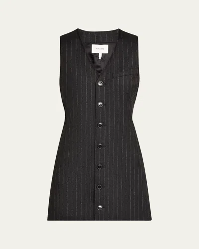 Frame Metallic Pinstriped Woven Mini Dress In Gray