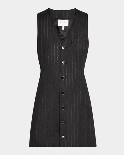 Frame Metallic Pinstriped Woven Mini Dress In Gray