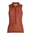 Frame Mesh Lace Sleeveless Polo Top In Black