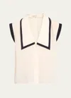Frame Sleeveless Sailor Blouse In Cream Multi