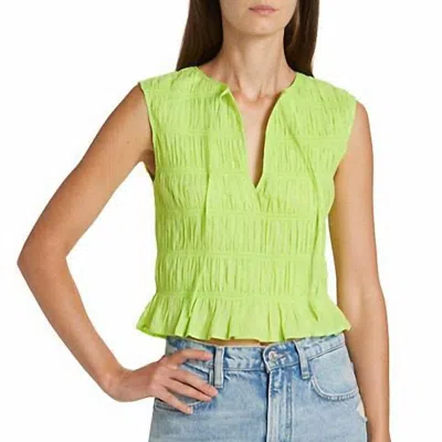 Frame Sleeveless Shirred Top In Green