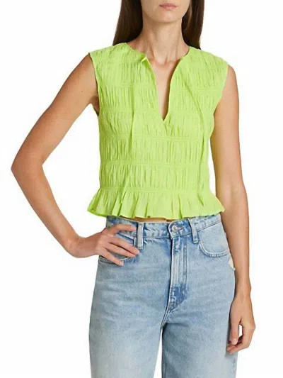 Frame Sleeveless Shirred Top In Bright Lime In Green