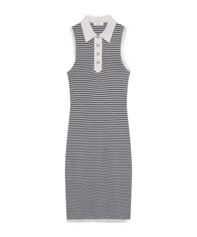 Frame The Bold Stripe Knit Polo Midi Dress In Gray