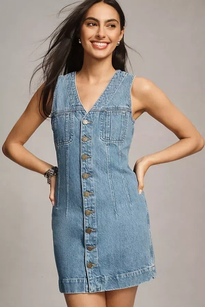 Frame Sleeveless Trucker Pocket Denim Mini Dress In Blue