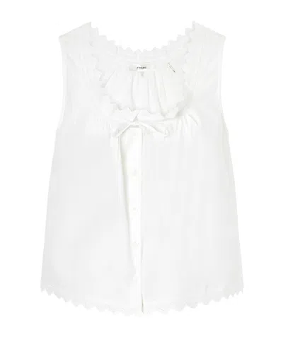 Frame The Serene Eyelet Trim Cotton Top In White