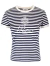 Frame + Ritz Paris Embroidered Striped Cotton-jersey T-shirt In Blue