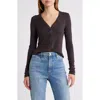 Frame Long-sleeve Ribbed Henley Top In Chocolate Brown