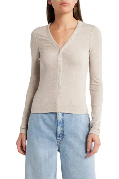 Frame Slinky Long Sleeve Rib Henley In Oatmeal Heather In Gray