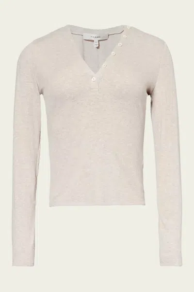Frame Slinky Rib Henley In Oatmeal Heather In White
