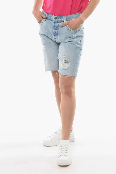 Frame Slouch-fit Ripped Shorts In Blue