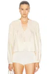 Frame Smocked Collarless Silk-blend Blouse In Neutral