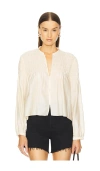 Frame Smocked Collarless Blouse In Ivory