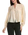 Frame Smocked Collarless Silk-blend Blouse In Brown