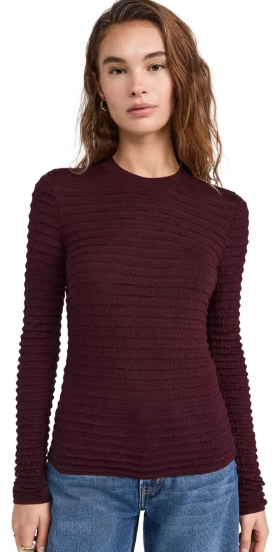 Frame Smocked Silk Blend Crewneck Top In Wine