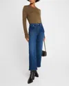 Frame Smocked Long-sleeve Crewneck Top In Sage
