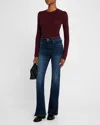 Frame Smocked Long-sleeve Crewneck Top In Wine