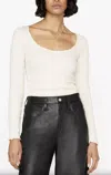Frame Smocked Long Sleeve Knit Top In Bone In Beige