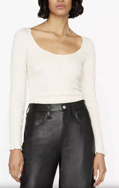 Frame Smocked Long Sleeve Knit Top In Bone In Beige