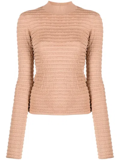 Frame Smocked Mock-neck Jumper In Blush