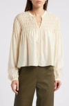 Frame Smocked Silk Blend Top In Champagne