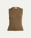 Frame Smocked Silk Blend Sleeveless Top In Sage