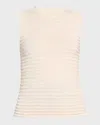 Frame Smocked Sleeveless Crewneck White Silk In White