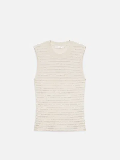 Frame Smocked Sleeveless Crewneck White Silk In Neutral