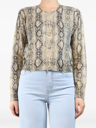 Pre-owned Frame Snake-print Cardigan In Neutral