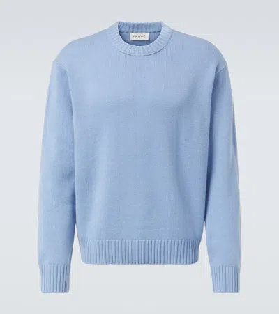 Frame Textured Wool Blend Crewneck Sweater In Blue