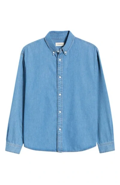 Frame Solid Cotton Blend Denim Button-down Shirt In Blue