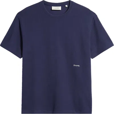 Frame Solid Jacquard Cotton T-shirt In Dark Navy