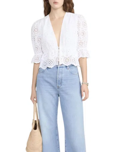 Frame The Deco Broderie Anglaise Cotton Blouse In White
