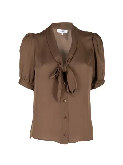 Frame Sonnet Tie-neck Shirt In Brown