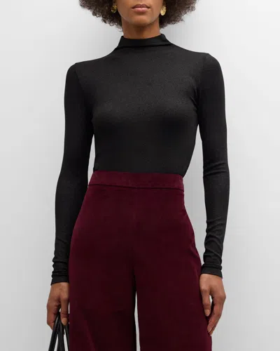 Frame Sparkly Lurex Turtleneck Top In Black