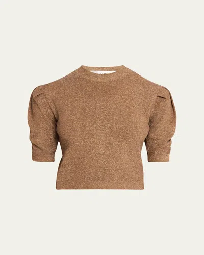 Frame Sparkly Ruched-sleeve Sweater In Bronze Multi