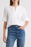 Frame The V-neck Popover In Steel Blue Multi In White