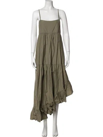 Pre-owned Frame Square Neckline Long Dress In Green