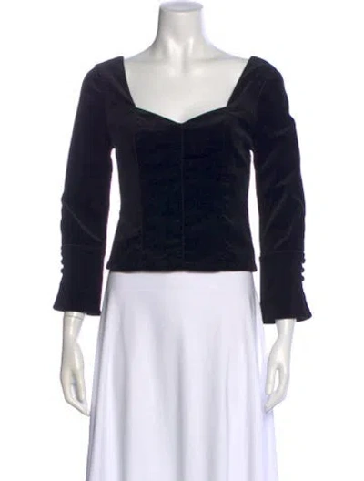Pre-owned Frame Square Neckline Long Sleeve Blouse In Black