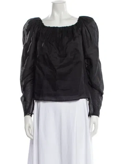 Pre-owned Frame Square Neckline Long Sleeve Blouse In Black