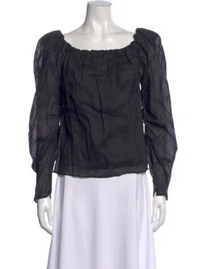 Pre-owned Frame Square Neckline Long Sleeve Blouse In Black