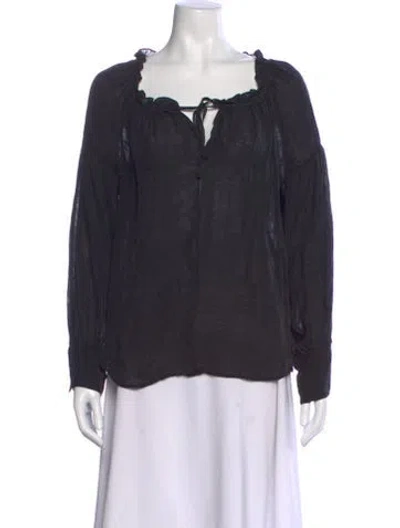 Pre-owned Frame Square Neckline Long Sleeve Blouse In Black