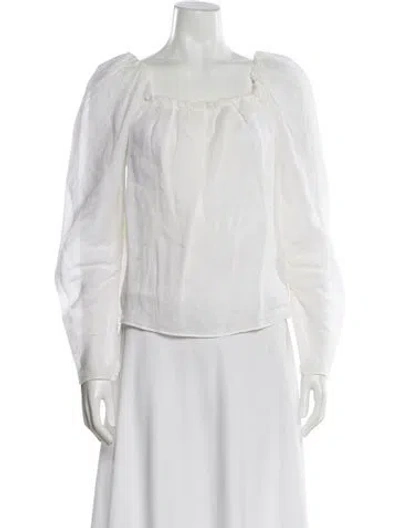 Pre-owned Frame Square Neckline Long Sleeve Blouse In White