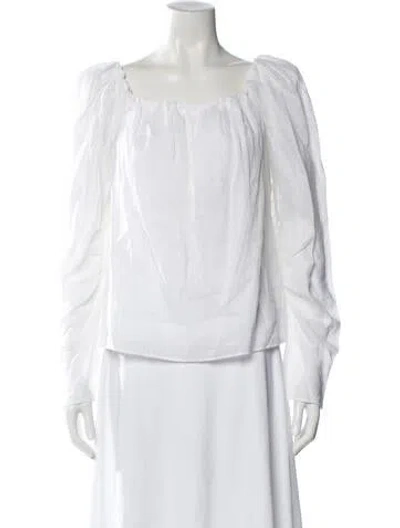 Pre-owned Frame Square Neckline Long Sleeve Blouse In White