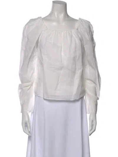 Pre-owned Frame Square Neckline Long Sleeve Blouse In White