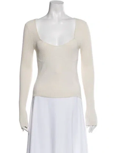 Pre-owned Frame Square Neckline Long Sleeve Top In White