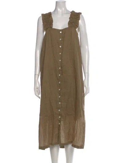 Pre-owned Frame Square Neckline Midi Length Dress In Green