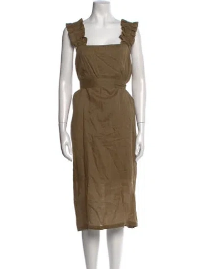 Pre-owned Frame Square Neckline Midi Length Dress In Green