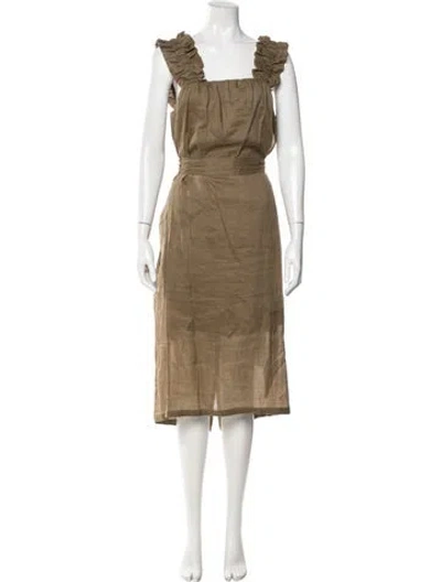 Pre-owned Frame Square Neckline Midi Length Dress In Green